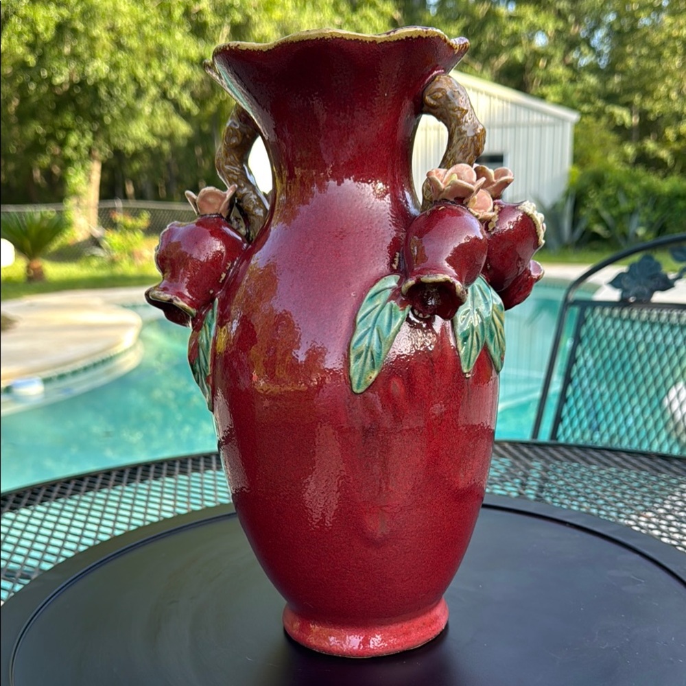 1920's Chinese Sang De Boeuf Red Glaze Pomegranate Pottery Vase, TWO available
